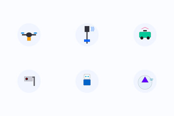 Future Smart City Technology Icon Set. 5G Network, Drone Delivery, and Autonomous AI Transport Symbols