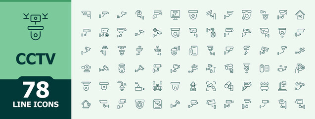 Cctv icon set in linear style. Safety modern icon set. Contain linear sign secure, access, safety, defense, safe, security and more. Signs for web and mobile app.