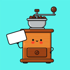 Kawy character manual coffee grinder holding blank board