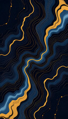 Luxurious abstract swirling waves in deep navy blue with elegant golden veins and accents, creating a hypnotic vortex&mdash;ideal for premium branding, sophisticated wallpapers, and high-end creative projec