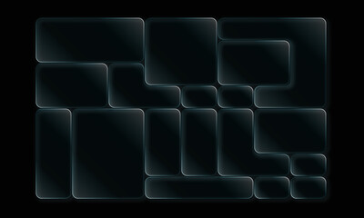 Transparent modern liquid bento grid glass frame effect UI panel template design. Web interfaces transparent surface UI UX design.