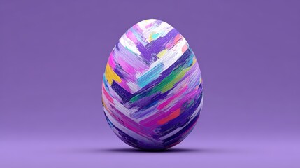 Colorful painted egg with vibrant brush strokes on a purple background, showcasing artistic creativity and festive spirit, ideal for seasonal celebrations and decorative purposes