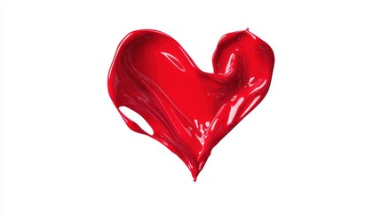 Vibrant red heart shape created with glossy paint, symbolizing love and passion, set against a clean white background, ideal for romantic themes and artistic expressions