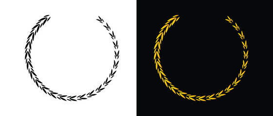 Laurel wreath icon set. black and golden laurel wreath icon set. floral icon set.