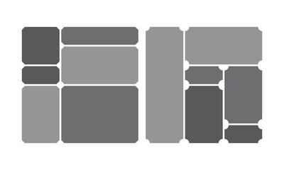 Gray color modern liquid bento grid collage frame effect UI panel template design. Web interfaces surface UI UX design.