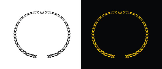 Laurel wreath icon set. black and golden laurel wreath icon set. floral icon set.