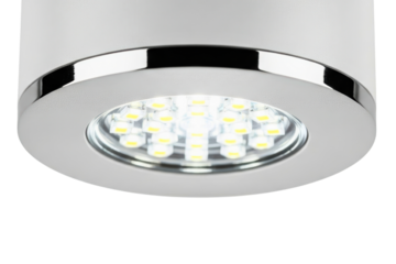 Round white ceiling downlight fixture with multiple LED chips isolated with transparent background