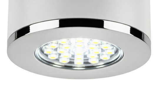 Round white ceiling downlight fixture with multiple LED chips isolated with transparent background