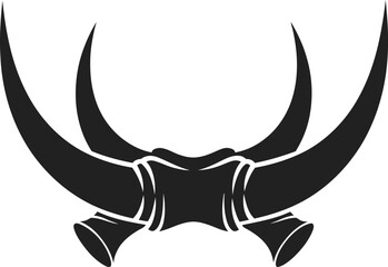 Black silhouette of a rhinoceros head with prominent horns on white background © CreativeAlim02