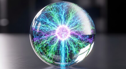 Mesmerizing plasma ball glows with intricate electric filaments of neon light creating a vibrant science art display.