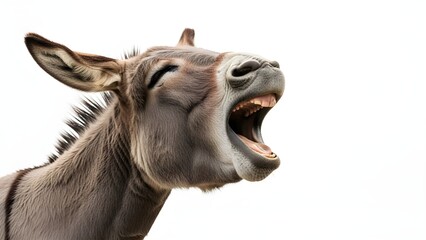 Obraz premium Gray Donkey Braying with Open Mouth and Teeth isolated PNG with Transparent Background