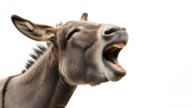 Gray Donkey Braying with Open Mouth and Teeth isolated PNG with Transparent Background