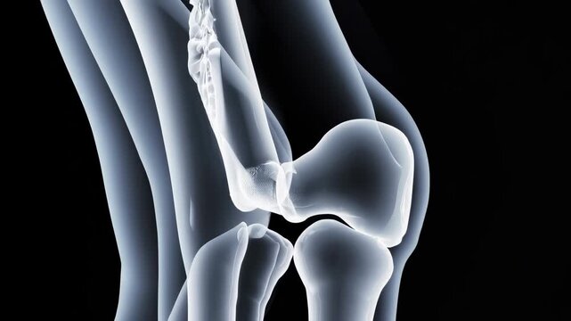 Intricate details of knee joint bone structure can be seen in an X-ray of a knee joint, skeleton, medical anatomy, and orthopedic diagnostics.