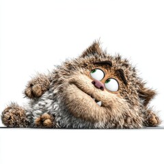 A lazy, grinning cat sprawled on the floor, embracing the comforts of a relaxed lifestyle against a pristine white backdrop.