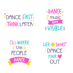 Colorful Dance Quotes Typography Set with Hand Lettering and Fun Motivational Phrases