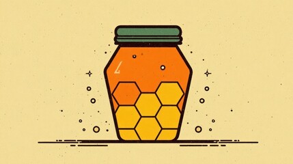 Jar of honey vibrant illustration with hexagonal honeycomb design