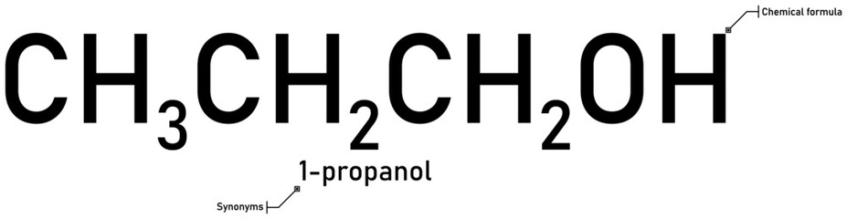 1-Propanol chemical formula with callout titles