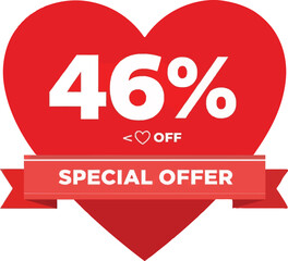 A vibrant red heart-shaped graphic prominently displays "46% OFF" with a "SPECIAL OFFER" banner, perfect for promotions and sales events.