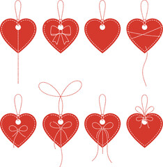 A Festive Border of Red Hearts Suspended by Strings, Featuring a Delicate Bow in the Center, Evoking Themes of Love and Celebration.