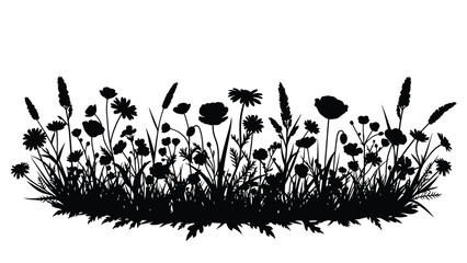 A striking black silhouette of wildflowers and grasses against a white background © Nasima