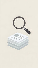 Magnifying Glass Examining Stack of Documents.