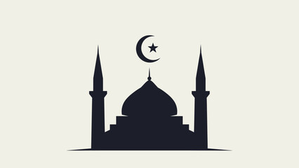 Silhouette of a mosque with minarets and a crescent moon and star on top, representing Islamic architecture and faith
