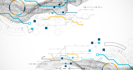 Abstract data background with wireframe wave and circuit lines. Technology concept. Vector