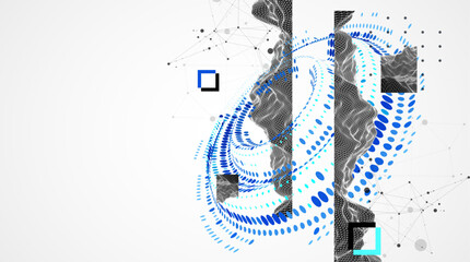 Halftone theme Vector. Science abstract wireframe art background.