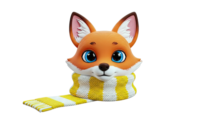 Cute 3D Fox wearing a striped scarf