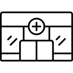 Hospital Medical Building Line Icon: Healthcare and Emergency