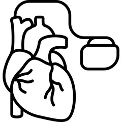 Pacemaker Heart Device Line Icon: Cardiology and Surgery