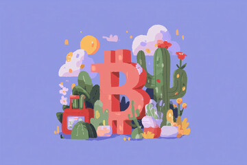 A Bitcoin symbol illustrated amongst the plants. It encapsulates the innovative spirit of cryptocurrency