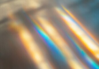 A soft, shimmering display of light creates rainbow reflections on a textured surface, evoking a serene and colorful atmosphere.