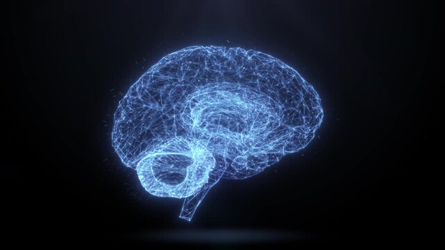 Virtual dots and lines connecting brain videos symbolize artificial intelligence.