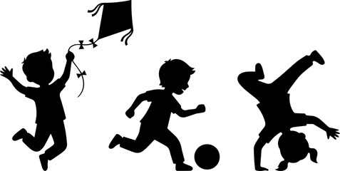 Silhouette of Energetic Children Playing Sports and Games