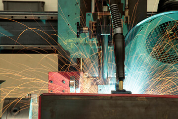 Robot Make welding. Industrial background.