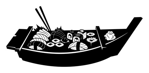 Sushi Boat Platter - Minimalist Vector Illustration © Tharindu
