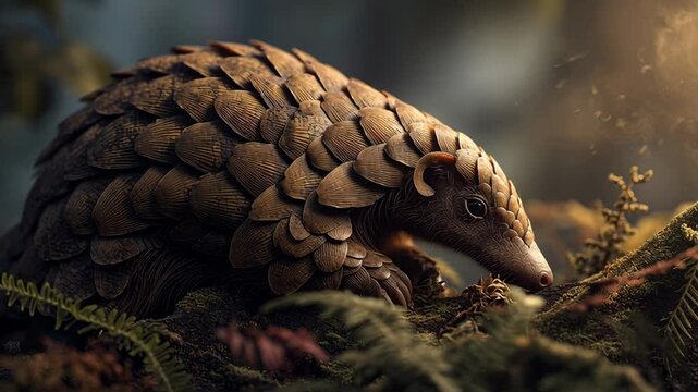 Endangered Scaly Anteater Pangolin in Lush Forest Wildlife