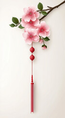 Lunar new year spring festival cherry blossom red tassel hanging ornament asian decoration floral design holiday symbol joyful renewal
