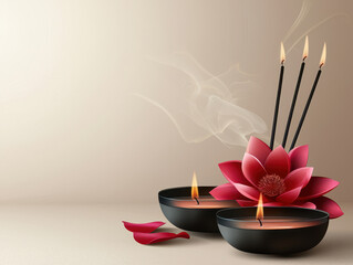 Aroma candle flower incense meditation zen spa relaxation flame smoke petal lotus wellness calm harmony soft background copyspace peaceful