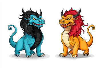 Zodiac animal dragon cartoon illustration vibrant color fantasy creature fiery expression powerful stance playful charm on white background
