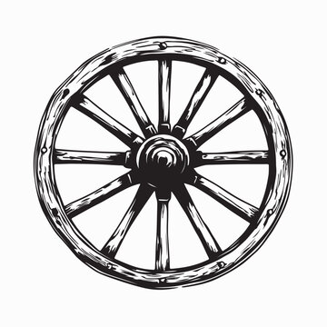 Old Rustic Wagon Wheel Image Vector Isolated on White Background