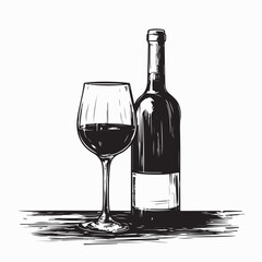 Elegant wine bottle and glass on rustic wooden surface image vector
