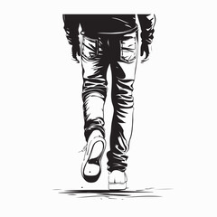 Person Wearing Sneakers and Pants Walking Image Vector on White Background