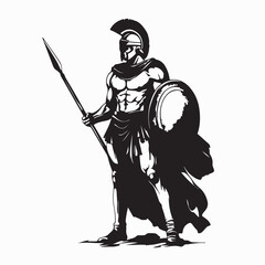 Spartan Warrior in Armor with Weapons and Shield Isolated on White Background