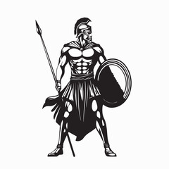 Spartan Warrior in Armor with Weapons and Shield Isolated on White Background