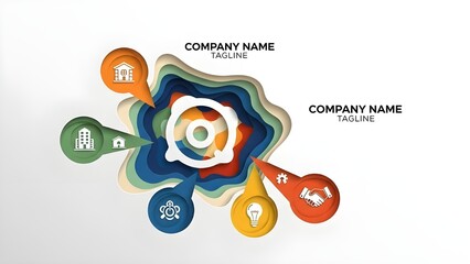 Business identity concept with layered paper-style graphics