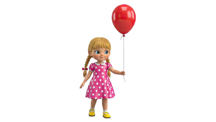 Cartoon Girl Holding Red Balloon