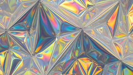 A kaleidoscope of iridescent diamonds reflecting a rainbow of colors from various angles