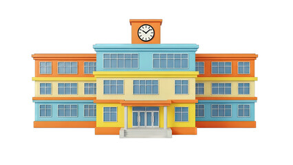 Colorful cartoon school building with clock tower